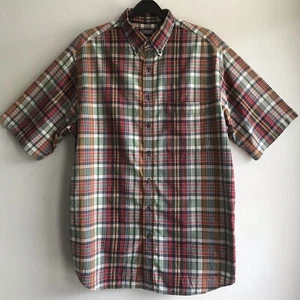 Lands’ End Men Shirt Multi-Color Plaid Print Buttons Short Sleeve Size Tall 16 - Picture 1 of 7