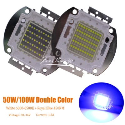 50W 100W Double Color led white +Royal Blue 28-36V  High Power LED Light lamp - Image 1 of 4