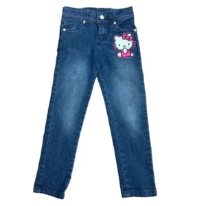 HELLO KITTY Little Girl Jeans Denim Pink White Nostalgia Japan Cartoon Pants 4T - Picture 1 of 15