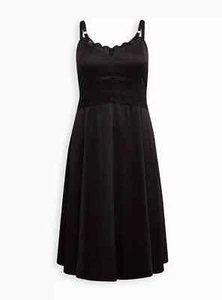 Torrid Midi Stretch Satin Double V-Neck A-Line Dress Black 4 4X 26 #B91694 - Picture 1 of 4