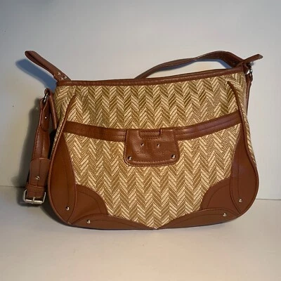 Bolso de hombro Stone Mountain tapiz espiga imitación cuero marrón tostado patas Foto 1 de 4