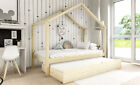 Kinderbett Hausbett Holzbett mit Ausziehbett 2 Lattenroste Kiefer Holz RIKI BIS2