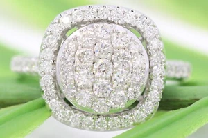 1.00 Carat Natural Diamond Halo Engagement Ring 14K White Gold Engagement Ring - Picture 1 of 6