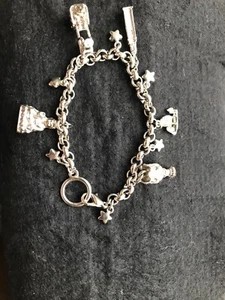 Men Handmade Tibetan Silver Bracelet With Dangles made In Hong Kong No Mark - Picture 1 of 7