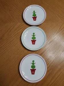 3 x STARBUCKS Holiday 2006 CHRISTMAS Tree Snowman Topiary Plates 6" GUC - Picture 1 of 3
