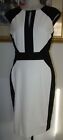 Cache Ivory & Black Bodycon Dress W/back Zipper Short Sleeve Size 4 Nwt $158