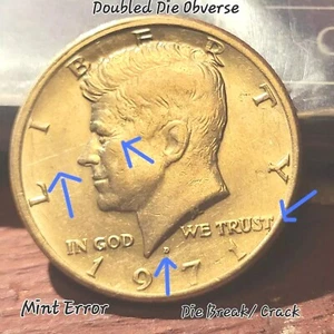 1971 D Kennedy Half Dollar Double Die Reverse / Obverse Mint Error Off Center - Picture 1 of 9