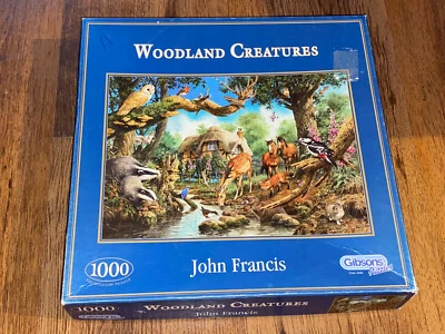 Gibsons Woodland Creatures Jigsaw Puzzle 1000 piece John Francis Wildlife scene  - Image 1 of 4