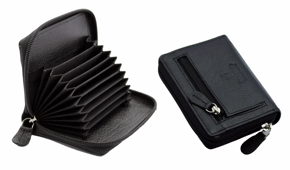Ladies Full Zip Around Leather Concertina Card Holder Wallet ID Coin Purse Black