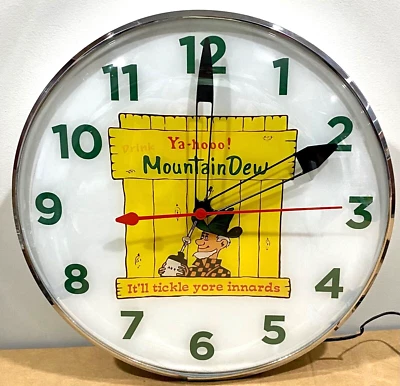 Mountain Dew Soda Lighted Advertising Wall Clock Free Shipping - Image 1 of 3