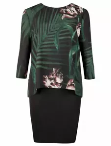 Ted Baker Floral Dress TB1 UK8-10 Small Green Black PartyEvening Weddingoccasion - Picture 1 of 7