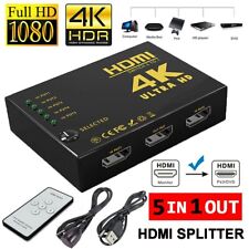 4K HDMI Switch Switcher 5 Port Splitter Hub IR Remote For HDTV PS3 5 In 1 Out UK