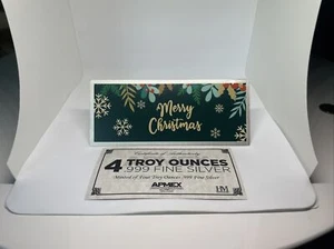 4 oz .999 Silver Bar Merry Christmas w/ Cert APMEX Colorized - Picture 1 of 9