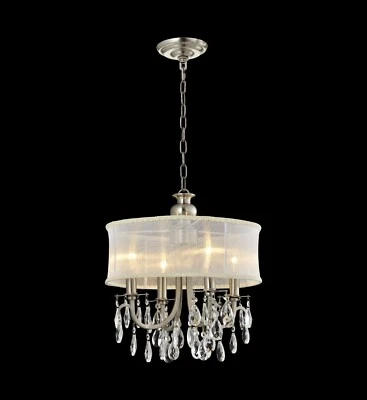 Elegante araña colgante de cristal Mordern glamorosa de 4 luces con tono de tela Foto 1 de 4