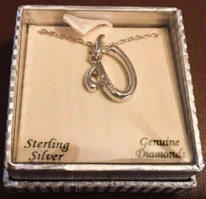 Sterling Silver w/Real Diamonds Initial "U" Pendant and Necklace Chain - Picture 1 of 2