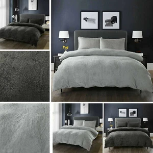 Teddy Fleece Bettbezug Set Sherpa Thermo Warm Bettwäsche Set Silber Anthrazit - Bild 1 von 7