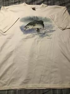 Vintage Fruit Of The Loom XXXL Crew Neck T shirt Largemouth Bass Light Creme - Picture 1 of 8
