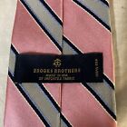 Brooks Brothers 100% Silk USA Made Tie Pink Gray Blue White Diagonal Stripes FS!