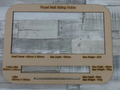 LASER CRAFTS ROYAL MAIL POSTAGE SIZING GUIDE TEMPLATE - LARGE LETTER, SMALL PARCEL, SIZE PPI