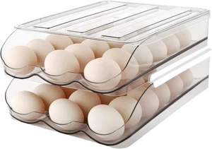 Egg Holder for Fridge, Automatically Rolling Egg Storage Container 2 Rack - Picture 1 of 7