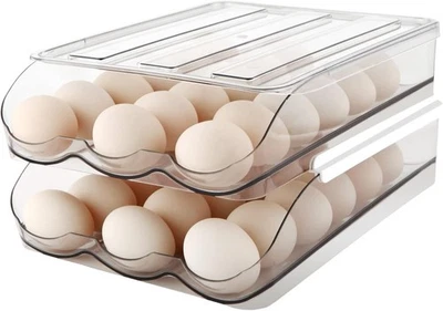Egg Holder for Fridge, Automatically Rolling Egg Storage Container 2 Rack - Image 1 of 4