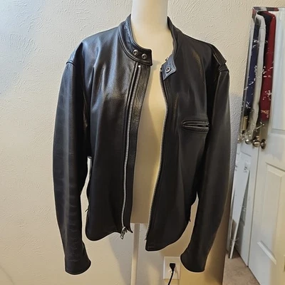 PROTECH Performance Genuine Leather Medium Biker Jacket Black Cafe Racer - Image 1 of 4