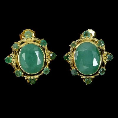 925 Sterling Silber Ohrringe Oval Smaragd 11x9mm Natürlicher Edelstein Schmuck - Bild 1 von 4