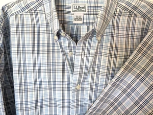 LL Bean Button Down Hemd Herren 16,5-33 blau & weiß kariert L/S traditionelle Passform - Bild 1 von 14