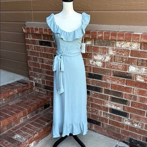 Show Me Your Mumu Alexis Midi Dress in Steel Blue Chiffon Size Small - Picture 1 of 9