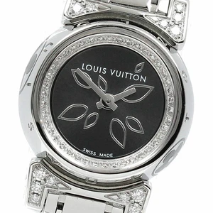 LOUIS VUITTON WATCH Q151G TAMBOUR BEJEWELLED DIAMOND QUARTZ DARK GRAY SS WOMEN'S - Picture 1 of 6