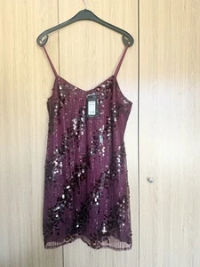 New Look Burgundy Sequinned Short Dress - size 14 (new in bag originally £45.99) - Picture 1 of 3