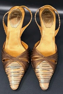 Rene' Caovilla "Venezia" Bronze Metallic, Snakeskin Slingbacks 35 1/2 - 5 1/2 - Picture 1 of 11