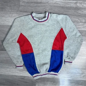 Felpa Colorblock Vintage Anni 80 Giovanile Piccola Linea Grigio Rosso Blu Retrò - Foto 1 di 4