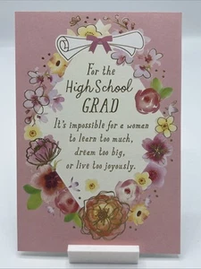 Hallmark Unused High School Graduation Greeting Card Woman Diploma Pink Flowers - Picture 1 of 4