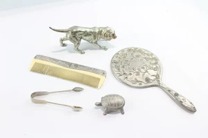 Silver Plate Hand Mirror Comb Ornaments Floral Detailed Vintage 999g - Picture 1 of 8