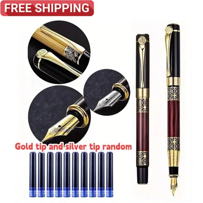 Pluma estilográfica de metal de plumín fino con cartuchos de tinta recargables de 10 piezas pluma de caligrafía Foto 1 de 4