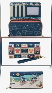 Loungefly Disney Mickey and Minnie Holiday Sleigh Ride Christmas Wristlet Wallet - Picture 1 of 6