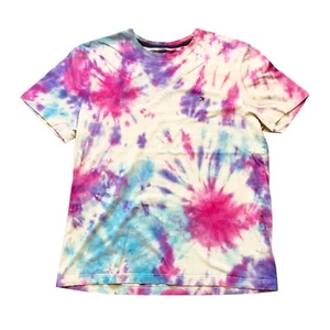 Rare Tommy Hilfiger Mens T Shirt Large Rainbow Tie Die Crew Cotton Logo Retro - Picture 1 of 10