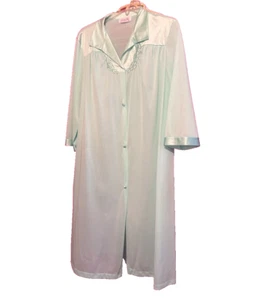 #8713 VANITY FAIR WOMENS GREEN VINTAGE BUTTON DOWN ROBE SIZE M NYLON - Picture 1 of 10