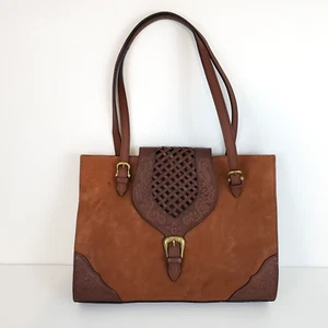 Borsa a mano Scully West in pelle in rilievo intrecciata fibbia patta borsa marrone - Foto 1 di 18