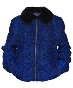 Herren Blau Echt Perser Lamm Pelz Bomberjacke Nerz Pelzkragen Alle Größen Vorverkauf - Bild 1 von 8