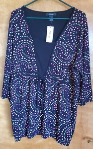 Style & Co NWT Black Pink Polka Dot Womens 1X 3/4 Sleeve Blouse Shirt - Picture 1 of 2