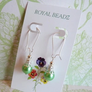 Victorian Vintage Filigree Style Mint Green Pearl Silver Drop Earrings - Picture 1 of 4