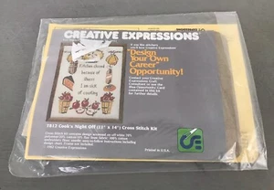 Vtg 1982 Creative Expressions 7812 Cook's Night Off Kitchen Cross Stitch Kit USA - Picture 1 of 8