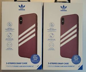LOT OF 2 Adidas 3-Stripes Snap Case for Apple iPhone Xs/X - Maroon Red. NIB!