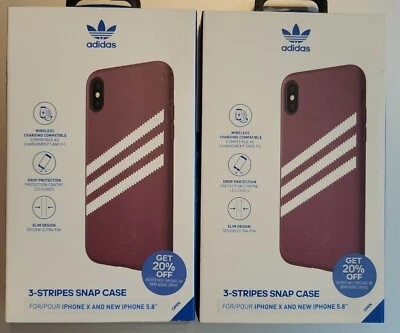 LOTE DE 2 fundas a presión Adidas de 3 bandas para Apple iPhone Xs/X - Rojo granate. ¡NUEVO EN CAJA! Foto 1 de 3