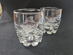 2 Crown Royal Whiskey Low Ball Rocks Glasses Etched Logo 8-Point - Picture 1 of 4