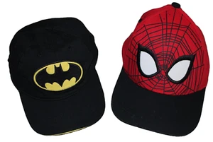 Batman Spider-Man Marvel Youth Ball Cap Hat Adjustable Snapback Size M/L - Qty 2 - Picture 1 of 9
