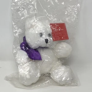 Anico White Bear Plush Purple Bow 7 In Stuffed Animal Lotsa Love Soft Toy - Picture 1 of 7