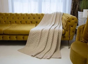 SAOL King Size Bed Throw Blanket Irish Aran Soft Merino Wool 92x78 Inches - Picture 1 of 21